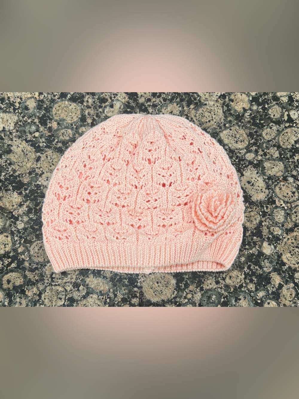 Handknit Soft Pink Cable Beanie with Flower